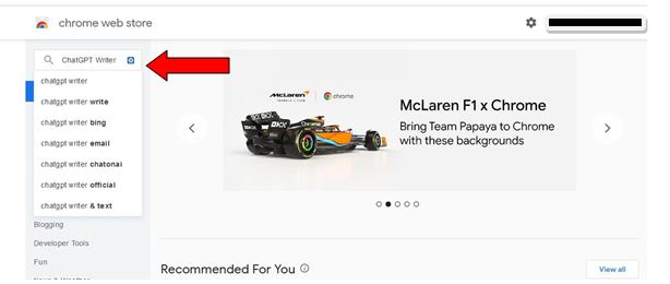Search for ChatGPT Write on Google Chrome extensions web store
