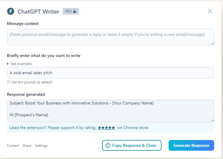 ChatGPT Writer productivity dashboard for message composition