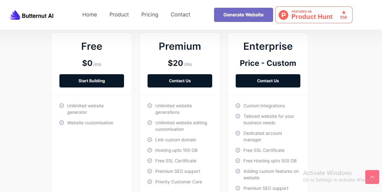 Pricing options for Butternut AI